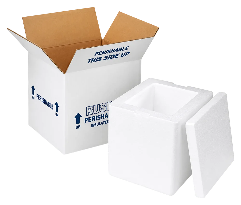 Insulated foam cooler kit with lid and shipping carton